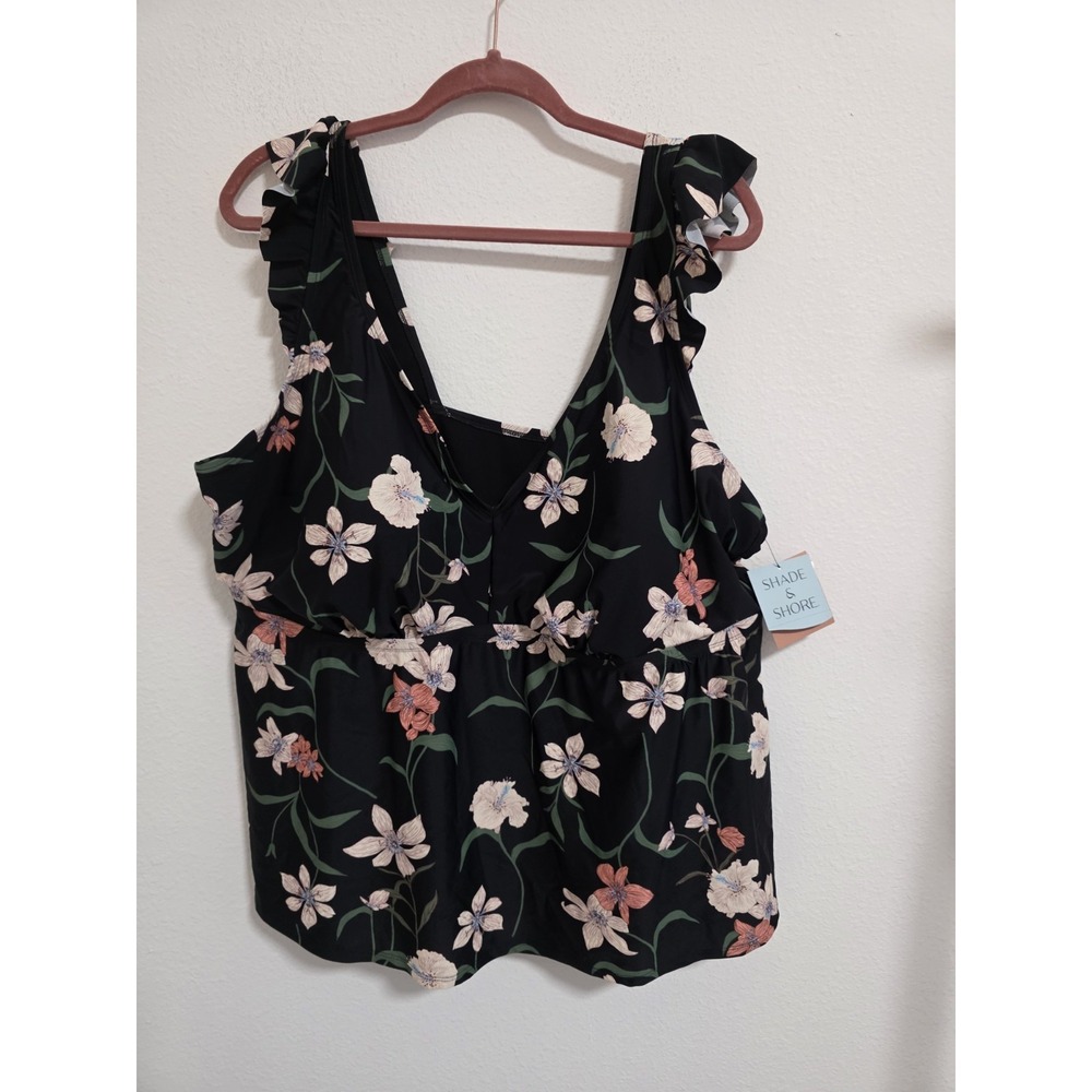Shade & Shore Multi‎ Floral Print Women's Ruffle Plunge Tankini Top Size 3X NEW